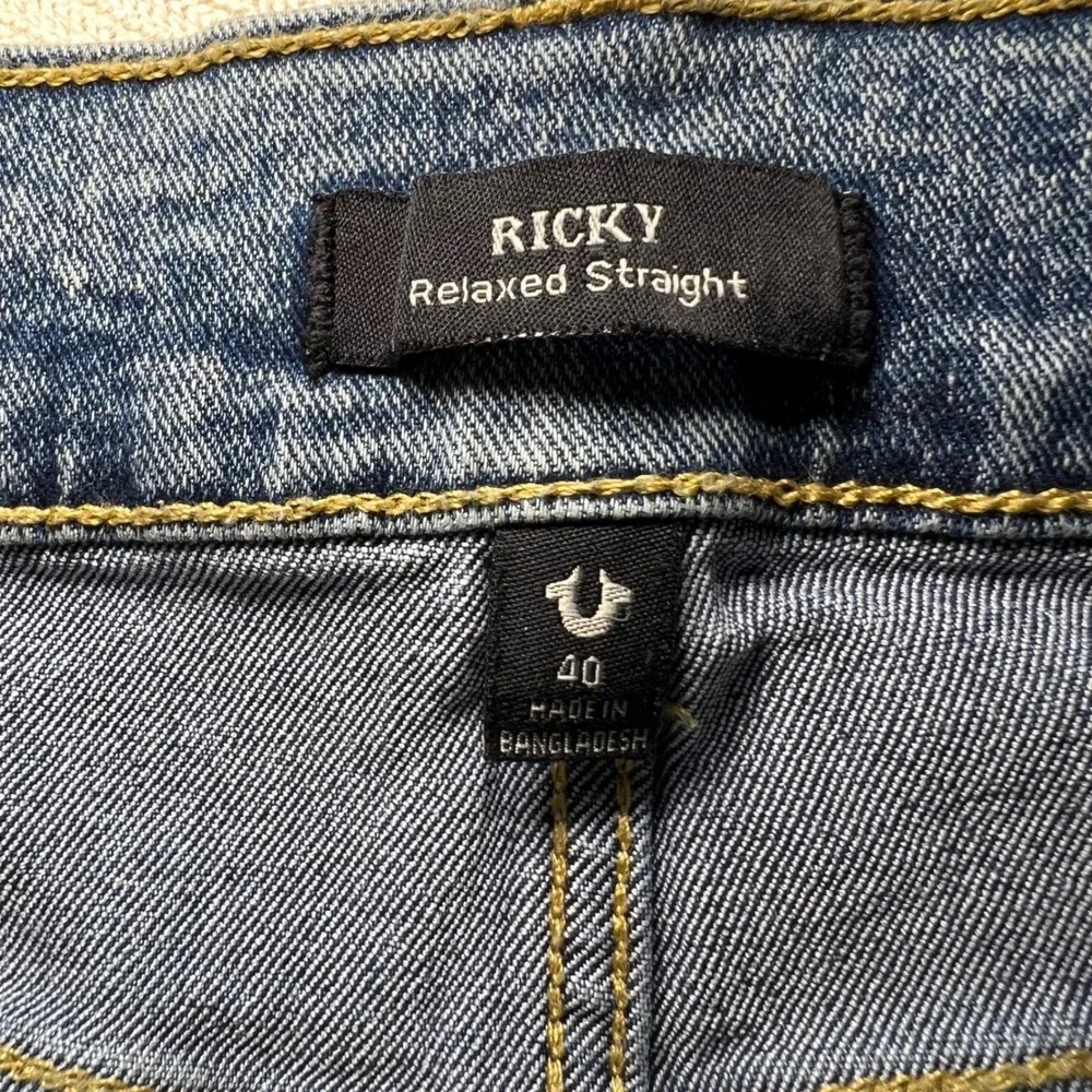 True Religion Ricky Relaxed Straight Jeans Mens 40 Medium Wash Blue Denim